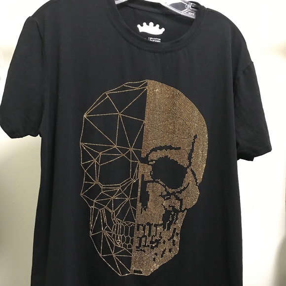 Heads or Tales, XL, Black Gold Embellished Skull Shirt - Picture 1 of 4